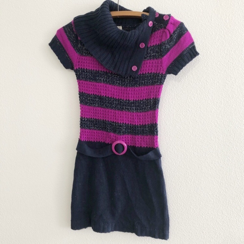 Chunky Neck Striped Sweater Dress Medium